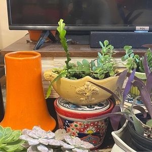 ** SOLD ** Terra Cotta Glazed Bowl Fleur de Lis Pattern Embellisment Great Gift